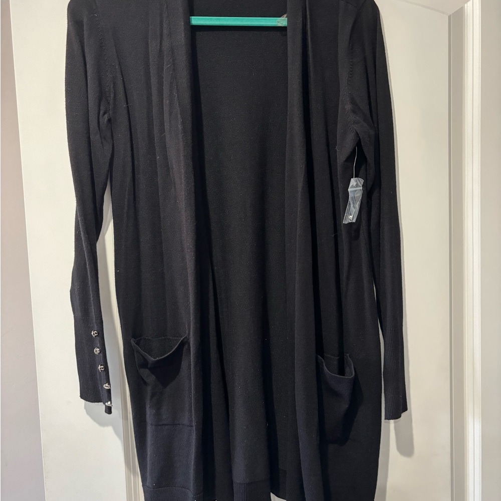 89th Madison Black Open Front Cardigan